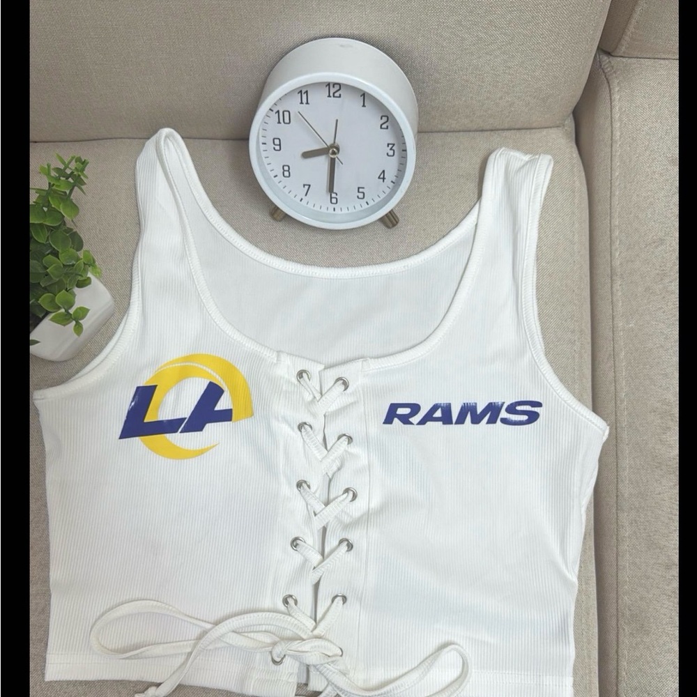 White Lace-Up Rams Tank Top